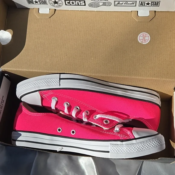 Converse Low Top Sneakers - Hyper Pink with White Accents - Picture 4 of 5